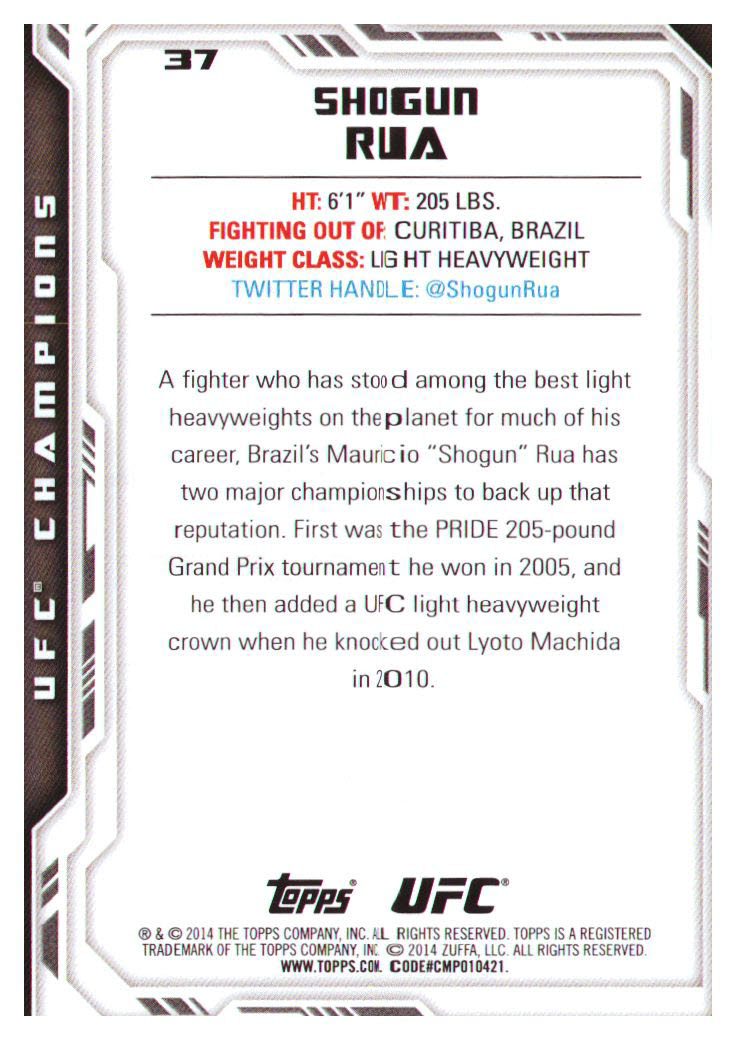 2014 Topps UFC Champions #37 Shogun Rua back image