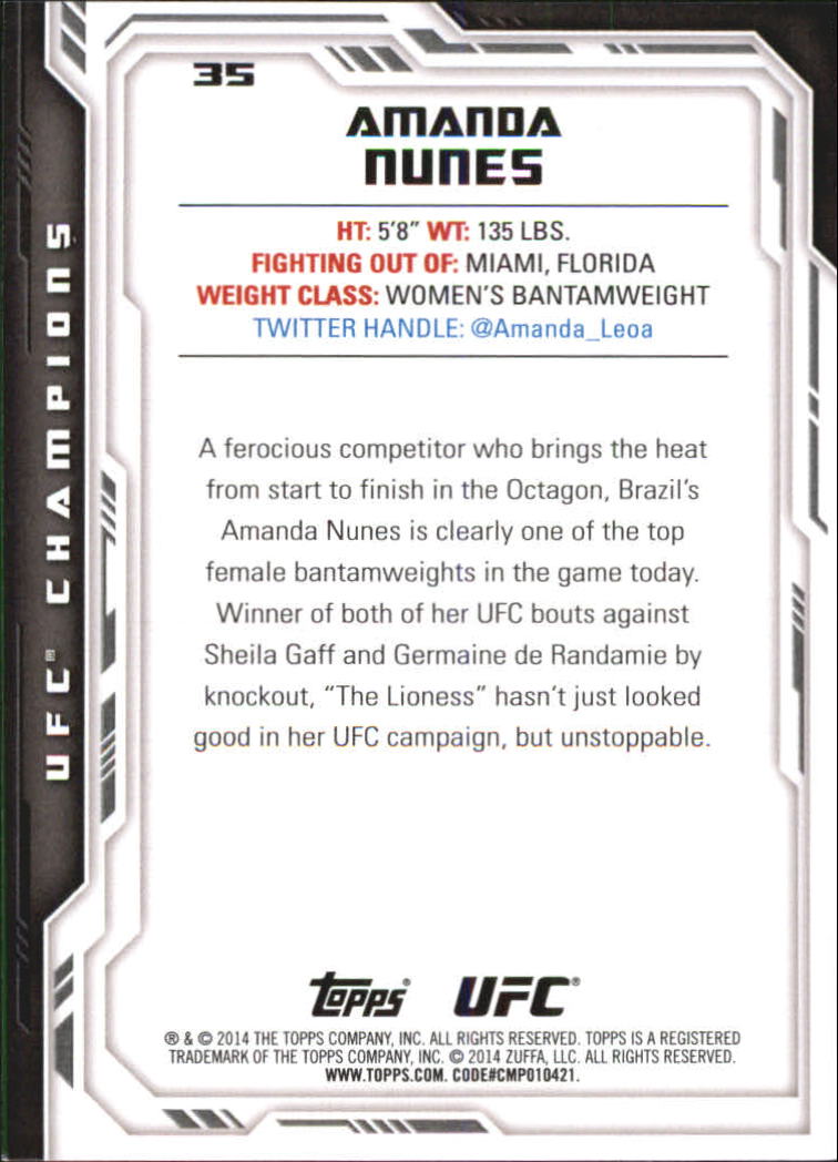 2014 Topps UFC Champions Silver #35 Amanda Nunes back image