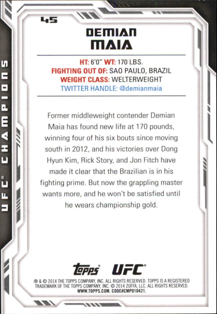 2014 Topps UFC Champions Silver #45 Demian Maia back image