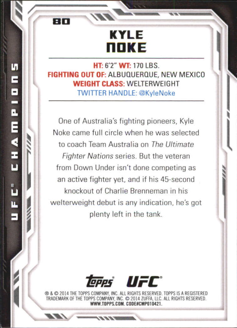 2014 Topps UFC Champions Silver #80 Kyle Noke back image