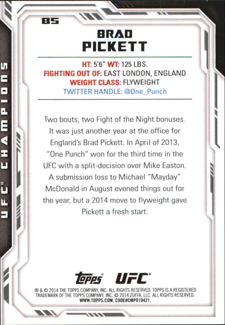 2014 Topps UFC Champions Silver #85 Brad Pickett back image