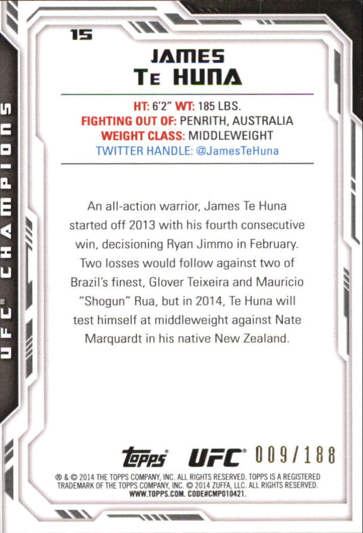 2014 Topps UFC Champions Black #15 James Te Huna back image