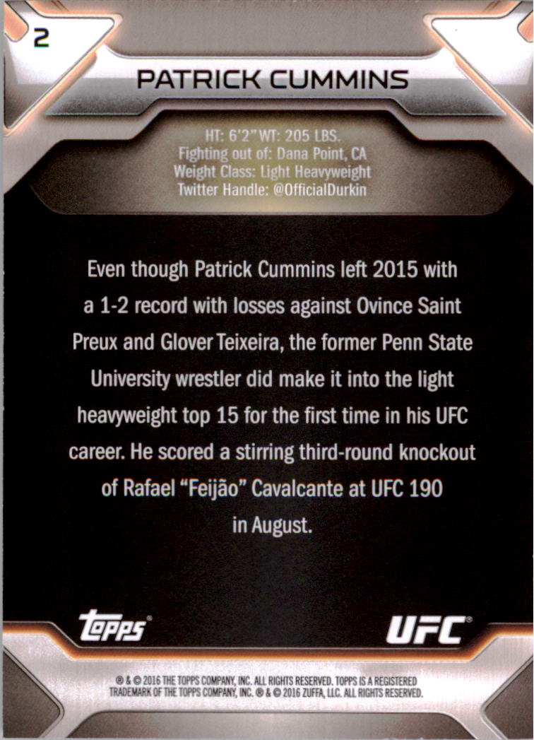 2016 Topps UFC Knockout Silver #2 Patrick Cummins back image