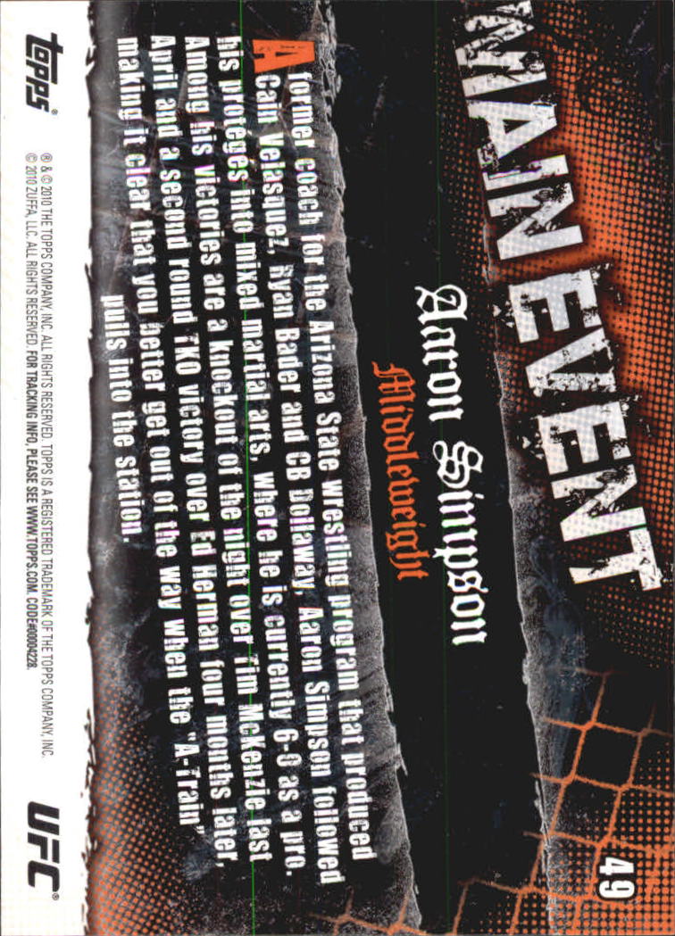 A9506- 2010 Topps UFC Main Event #s 1-150 +Inserts -You Pick- 15+ FREE US SHIP - Picture 65 of 249