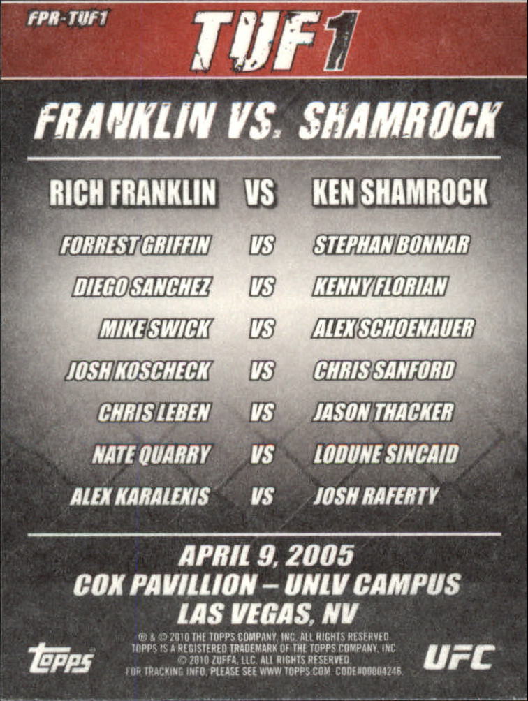 2010 Topps UFC Main Event Fight Posters #TUF1 TUF 1 Finale/Ken Shamrock/Rich Franklin back image