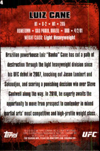 2010 Topps UFC #14 Luiz Cane back image