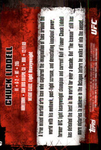 2010 Topps UFC #47A Chuck Liddell back image