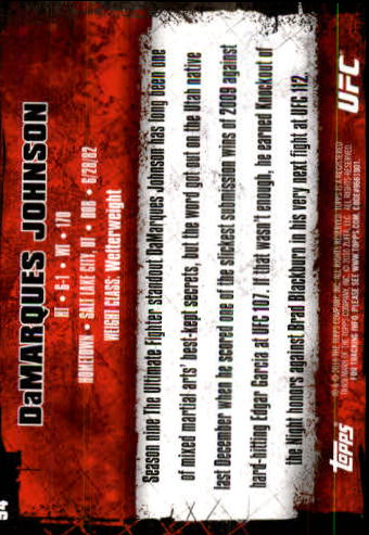 2010 Topps UFC #54 DaMarques Johnson RC back image