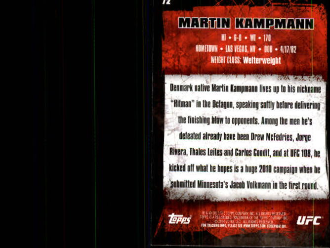 2010 Topps UFC #72A Martin Kampmann back image