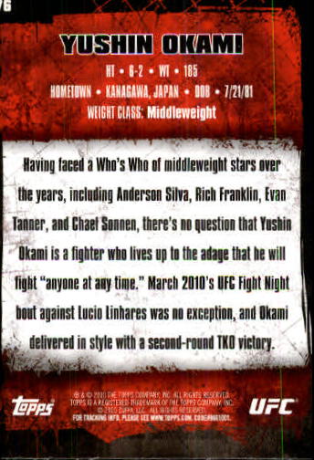 2010 Topps UFC #76 Yushin Okami back image