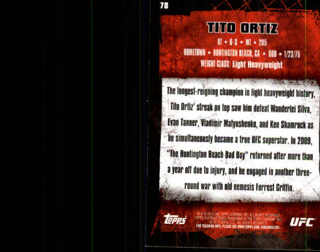 2010 Topps UFC #78A Tito Ortiz RC back image