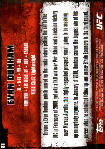 2010 Topps UFC #81 Evan Dunham back image