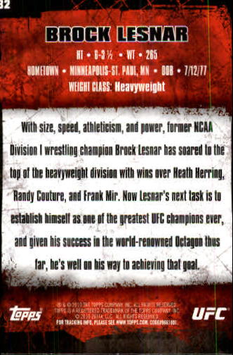 2010 Topps UFC #82 Brock Lesnar back image