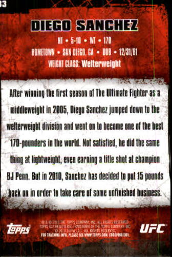 2010 Topps UFC (Ultimate Fighting Championship) MMA "Main Set" Cards #1 to #200 - Bild 167 von 401