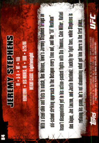 2010 Topps UFC #84 Jeremy Stephens back image
