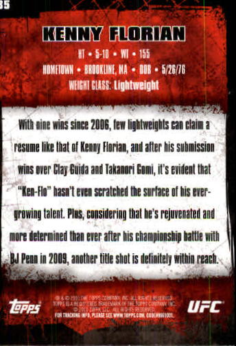 2010 Topps UFC #85 Kenny Florian back image