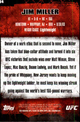 2010 Topps UFC #94 Jim Miller back image