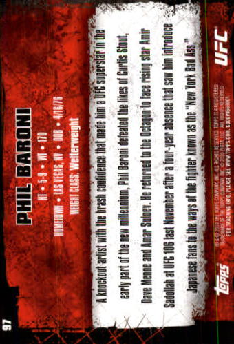 2010 Topps UFC #97 Phil Baroni RC back image