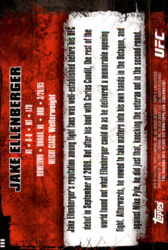 2010 Topps UFC #111 Jake Ellenberger RC back image