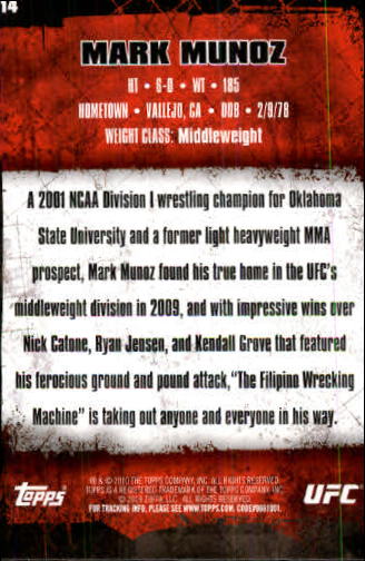 2010 Topps UFC (Ultimate Fighting Championship) MMA "Main Set" Cards #1 to #200 - Bild 229 von 401