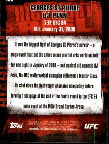 2010 Topps UFC #183 Georges St-Pierre/BJ Penn back image
