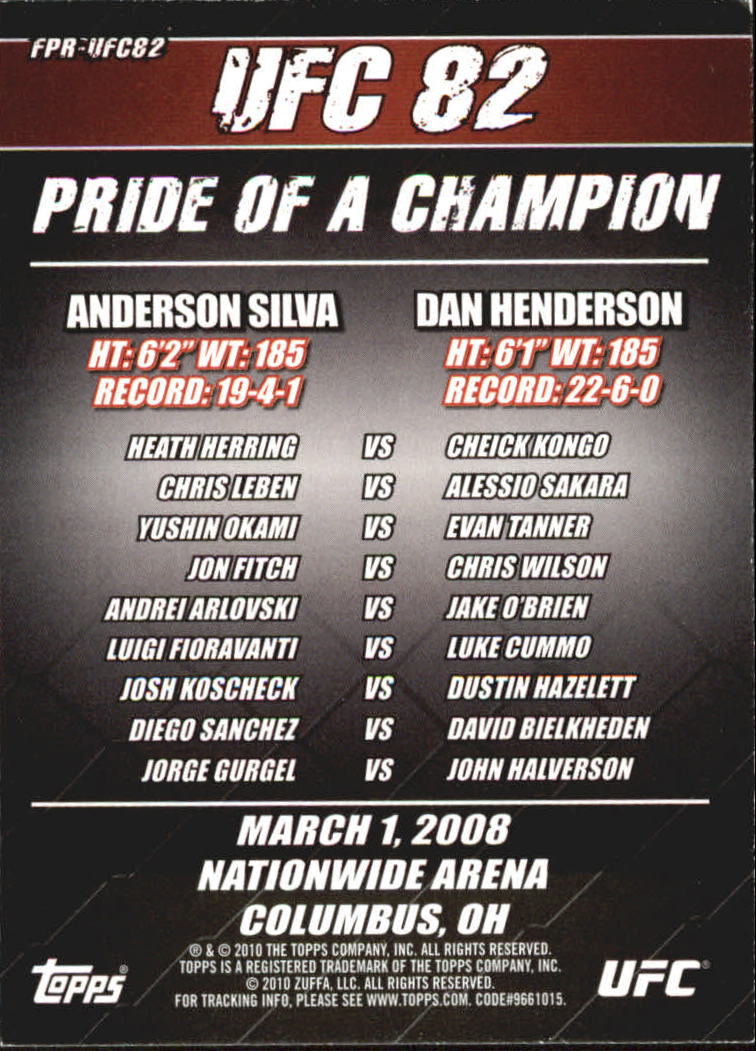 2010 Topps UFC (Ultimate Fighting Championship) MMA "Insert" Cards - Picture 59 of 159