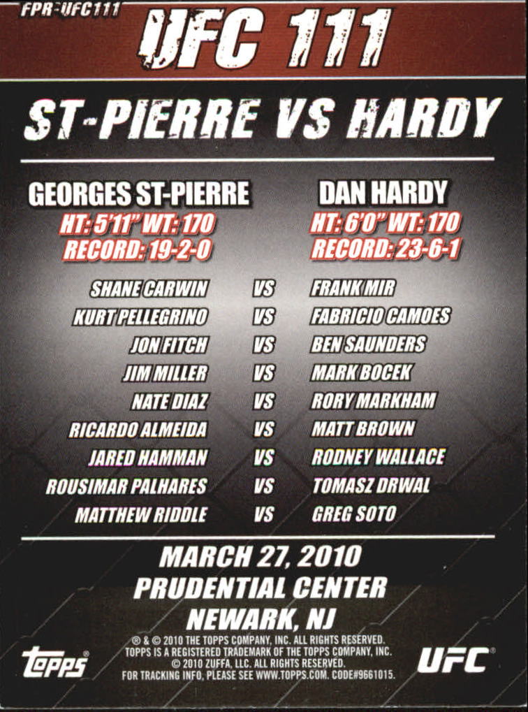 2010 Topps UFC (Ultimate Fighting Championship) MMA "Insert" Cards - Picture 75 of 159