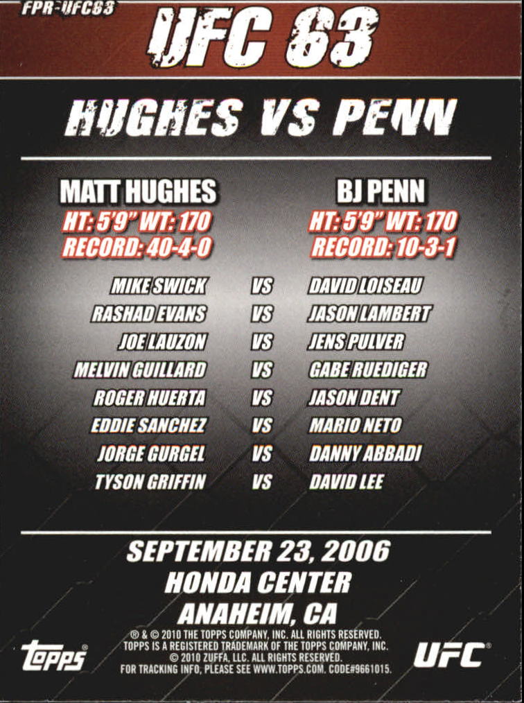 2010 Topps UFC (Ultimate Fighting Championship) MMA "Insert" Cards - Picture 49 of 159