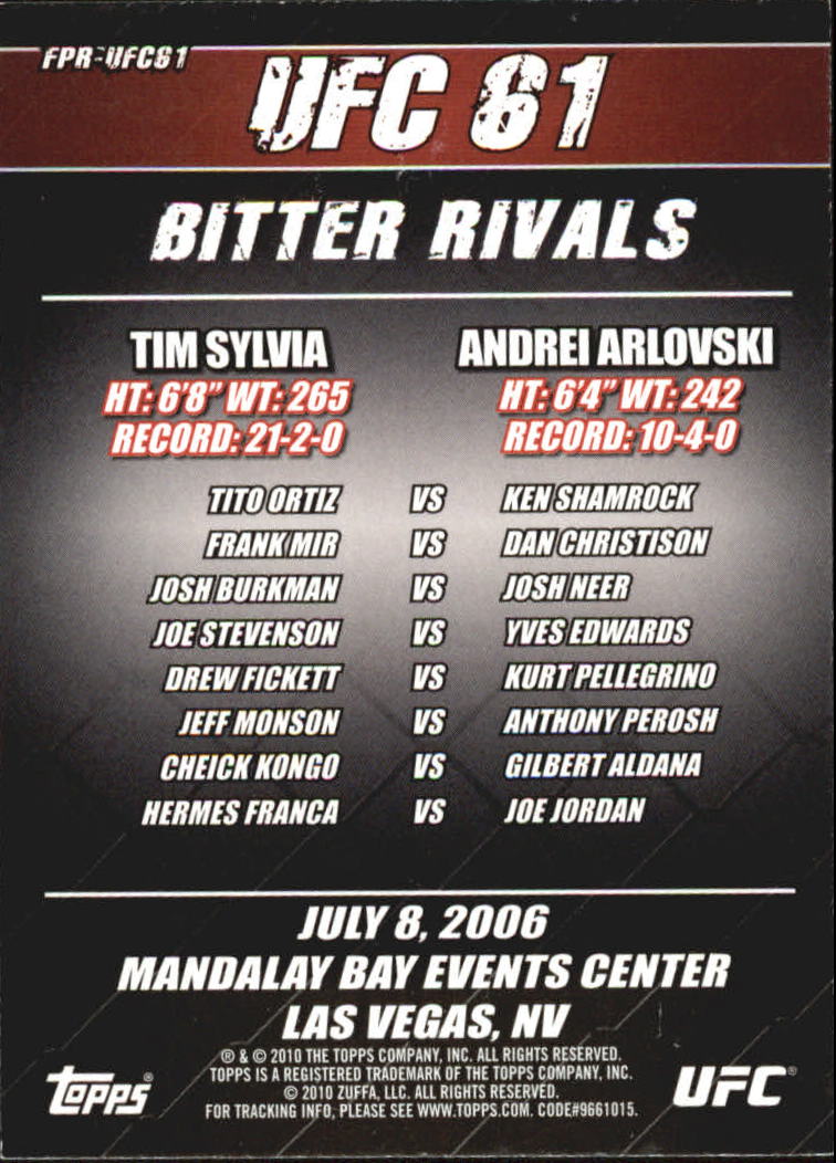 2010 Topps UFC (Ultimate Fighting Championship) MMA "Insert" Cards - Picture 47 of 159