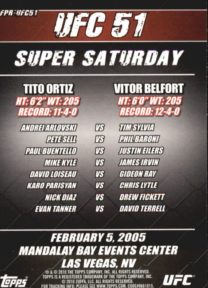 2010 Topps UFC (Ultimate Fighting Championship) MMA "Insert" Cards - Picture 41 of 159