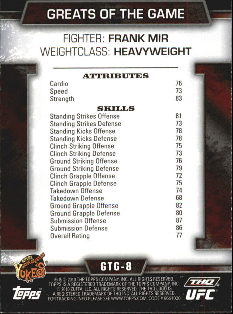 2010 Topps UFC (Ultimate Fighting Championship) MMA "Insert" Cards - Picture 95 of 159