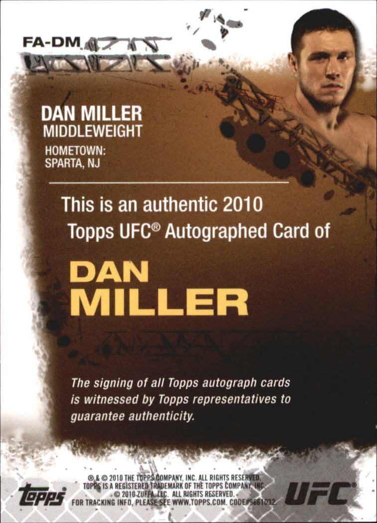 2010 Topps UFC Autographs #FADM Dan Miller back image