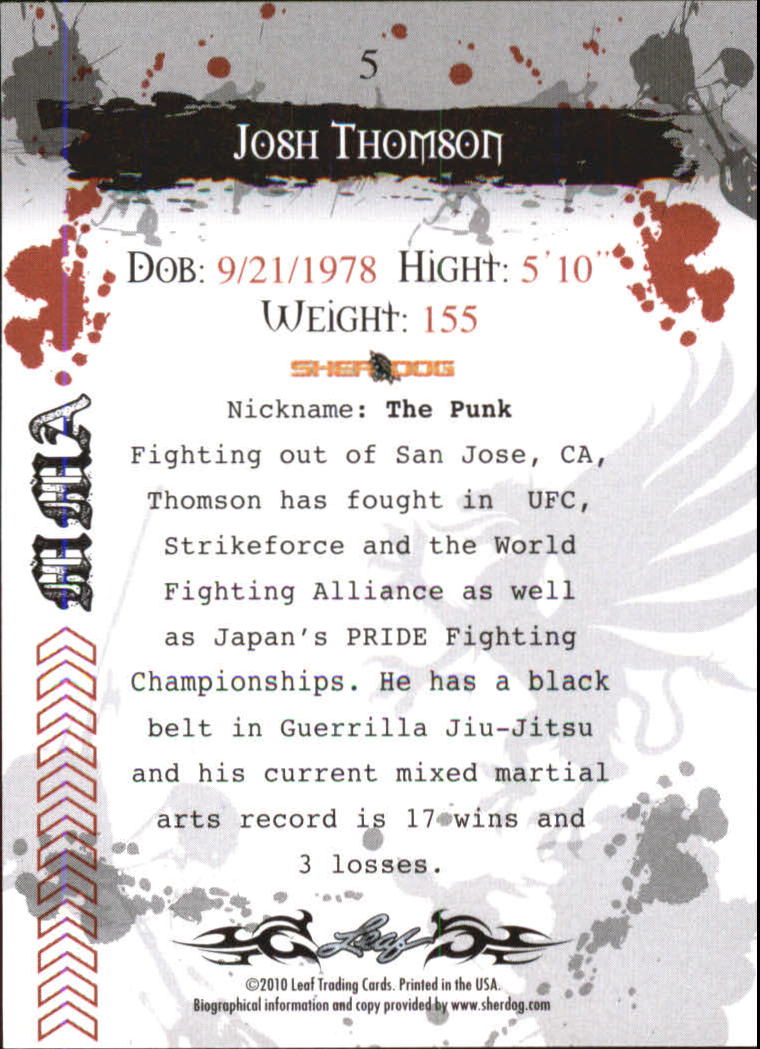 2010 Leaf MMA #5 Josh Thomson back image