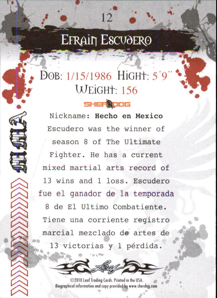 2010 Leaf MMA #12 Efrain Escudero back image