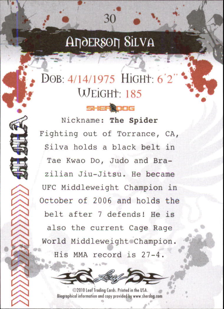 2010 Leaf MMA #30 Anderson Silva back image