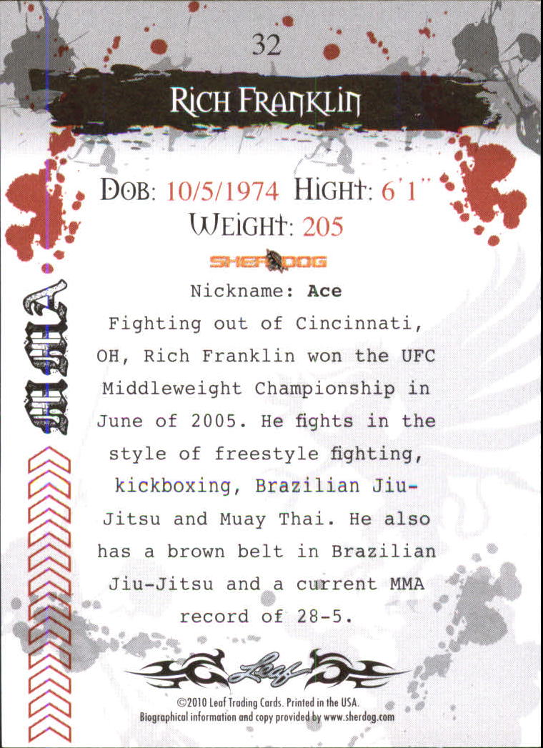 2010 Leaf MMA #32 Rich Franklin back image