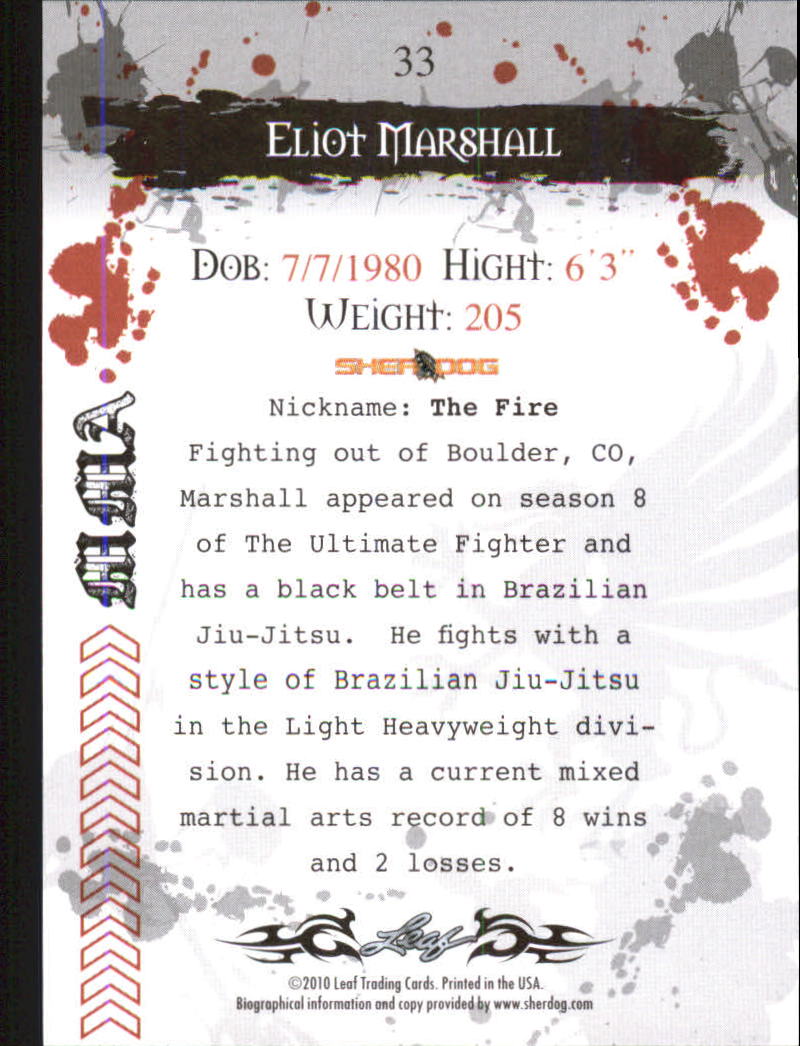 2010 Leaf MMA #33 Eliot Marshall back image