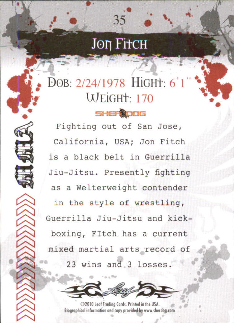 2010 Leaf MMA #35 Jon Fitch back image