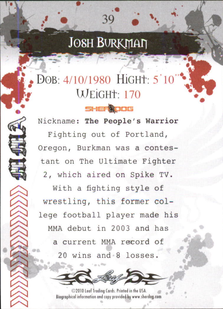 2010 Leaf MMA #39 Josh Burkman back image