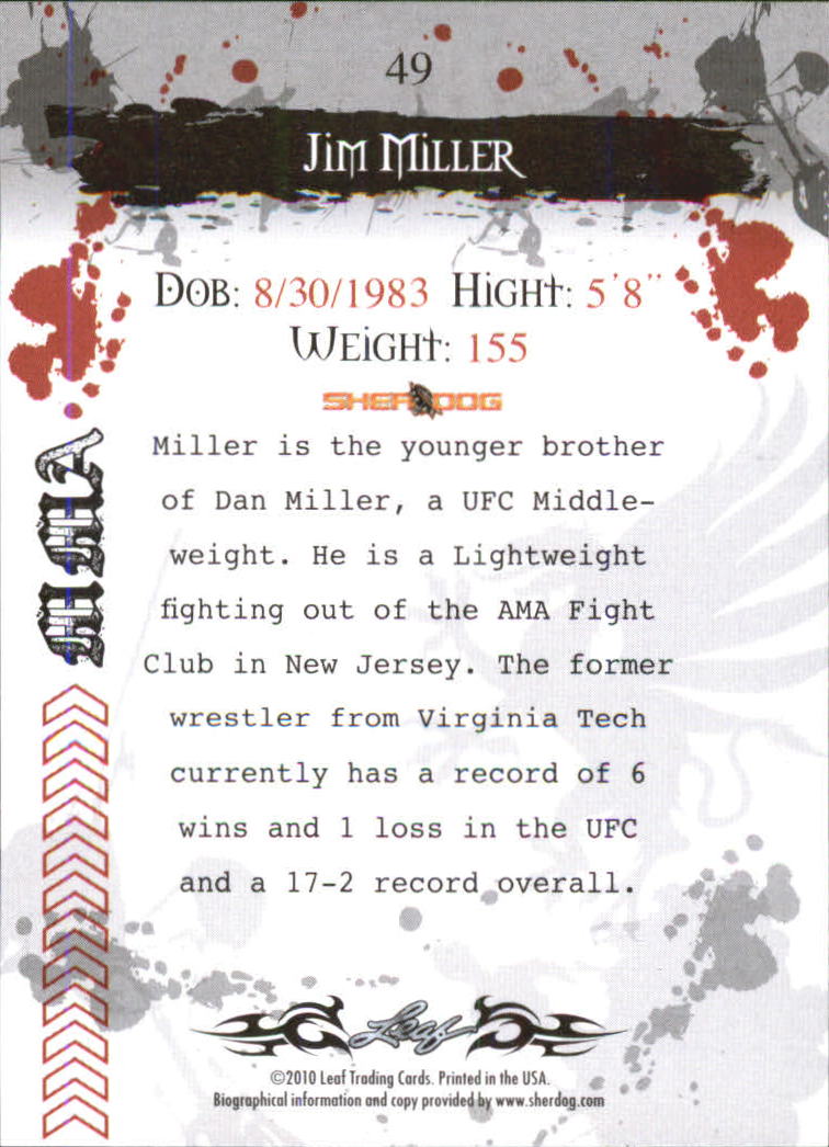 2010 Leaf MMA #49 Jim Miller back image