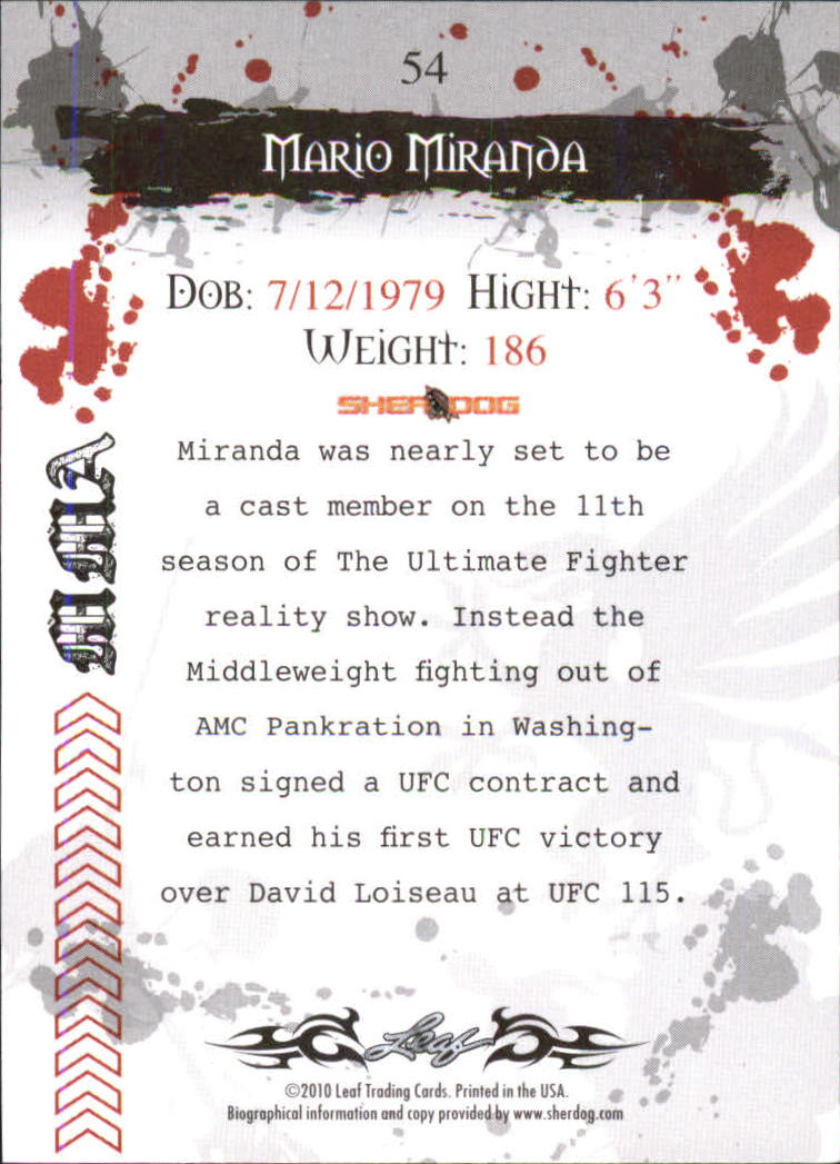 2010 Leaf MMA #54 Mario Miranda back image