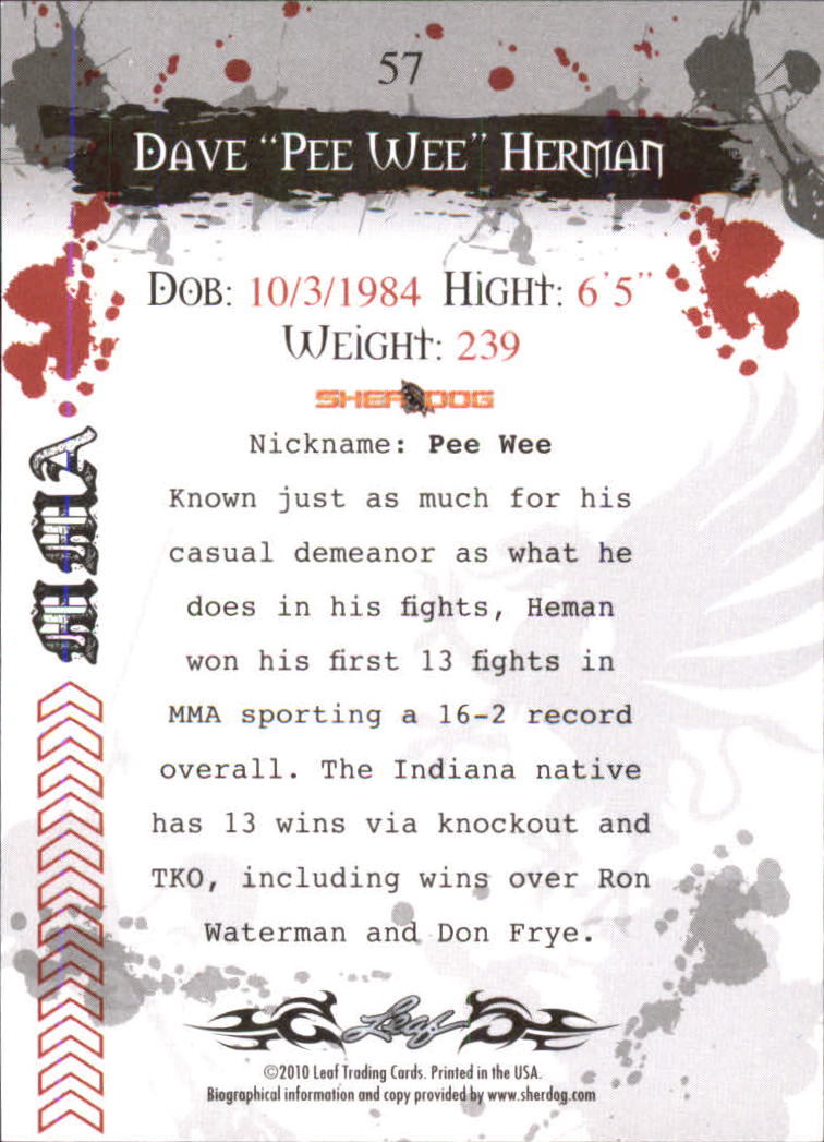 2010 Leaf MMA #57 Dave Herman back image