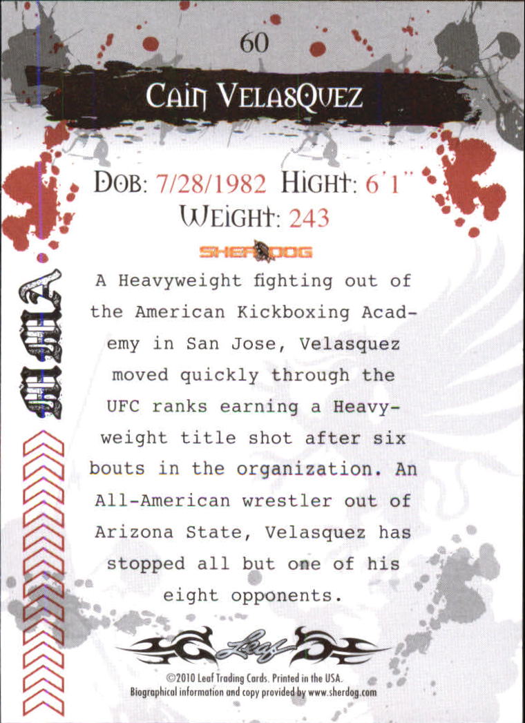 2010 Leaf MMA #60 Cain Velasquez back image
