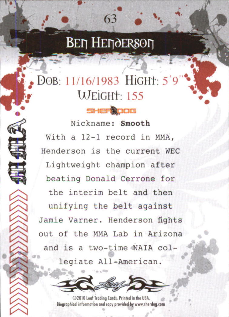 2010 Leaf MMA #63 Ben Henderson back image