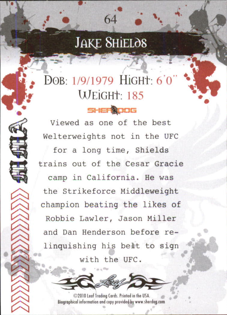 2010 Leaf MMA #64 Jake Shields back image