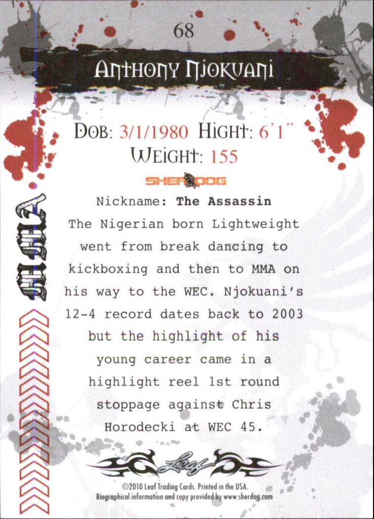 2010 Leaf MMA #68 Anthony Njokuani back image