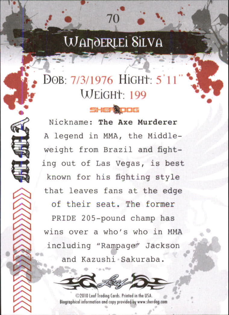2010 Leaf MMA #70 Wanderlei Silva back image