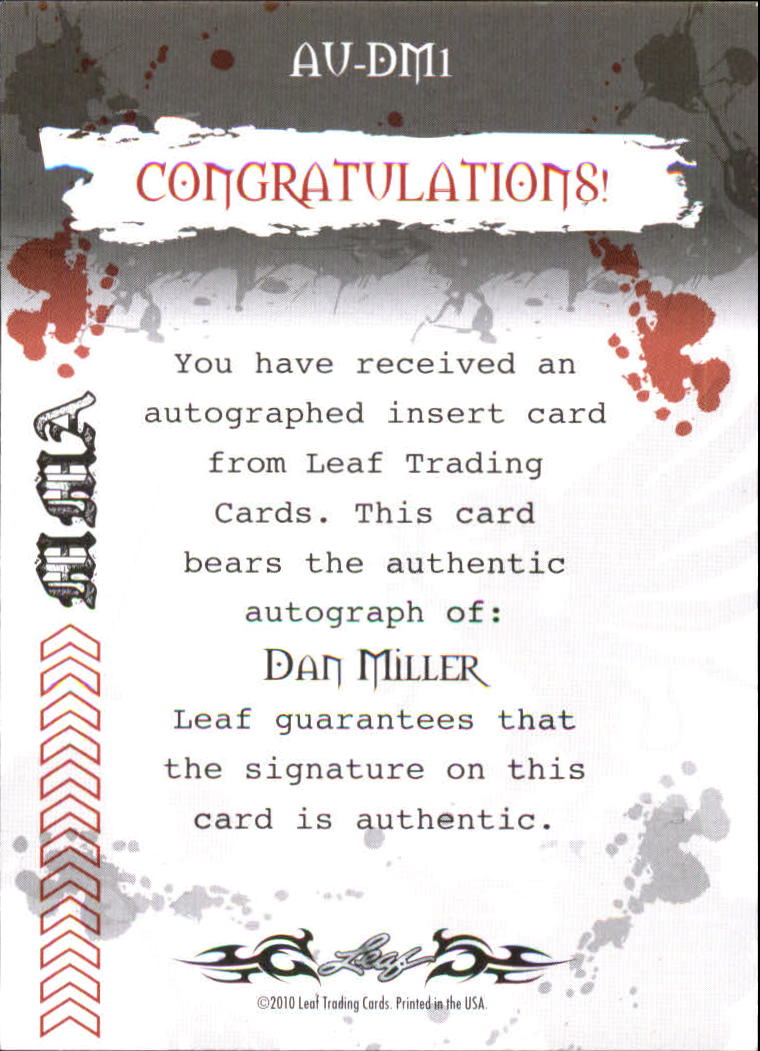 2010 Leaf MMA Autographs Red #AUDM1 Dan Miller back image