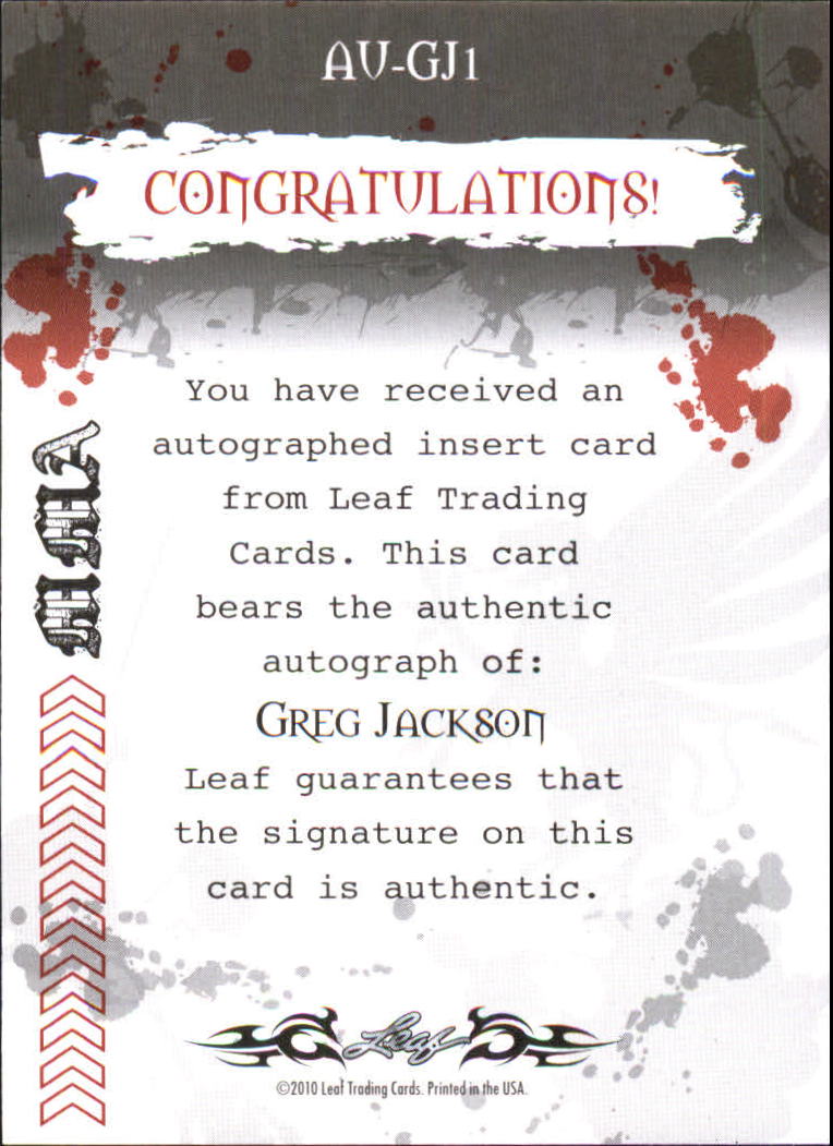 2010 Leaf MMA Autographs Red #AUGJ1 Greg Jackson back image
