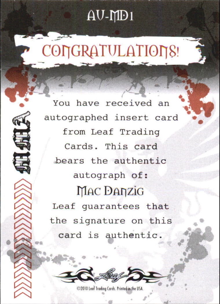 2010 Leaf MMA Autographs Red #AUMD1 Mac Danzig back image